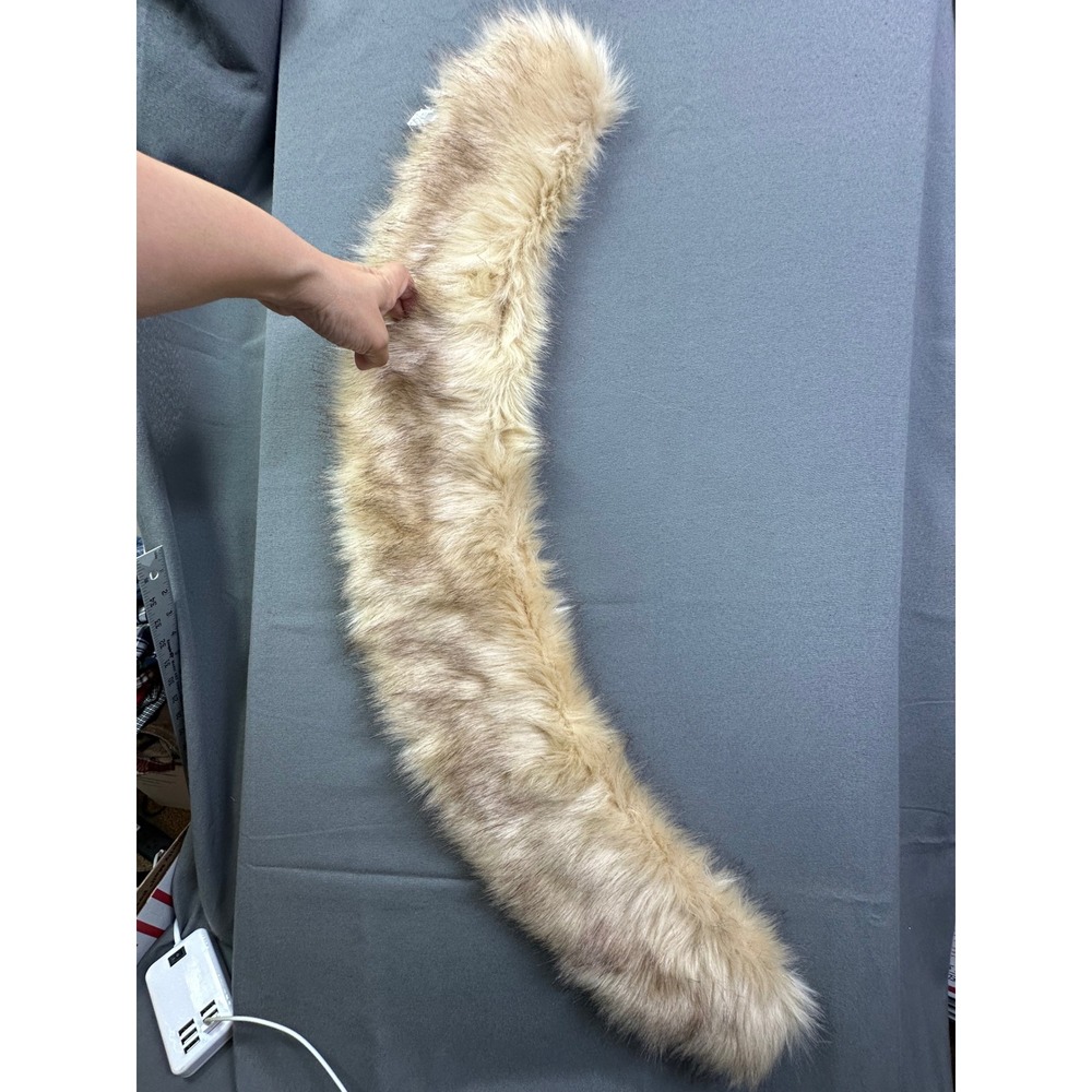 Ganz Faux‎ Fur Collar Scarf Tan Cream Satin Lined with Loops 35 Inch Accessory